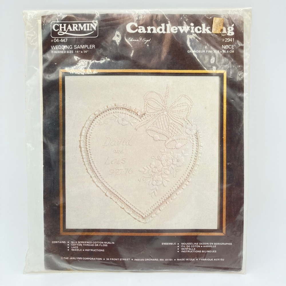 Vtg Charmin Candlewicking Wedding Sampler Embroidery Kit Cottagecore Needlepoint